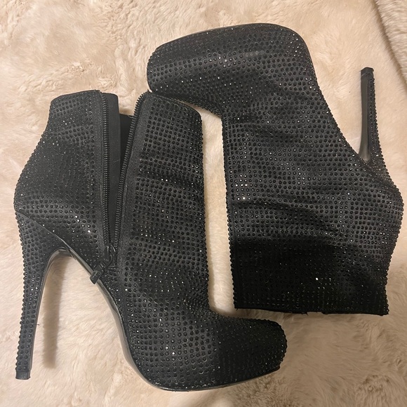 Vintage black rhinestones platform booties - Picture 3 of 5